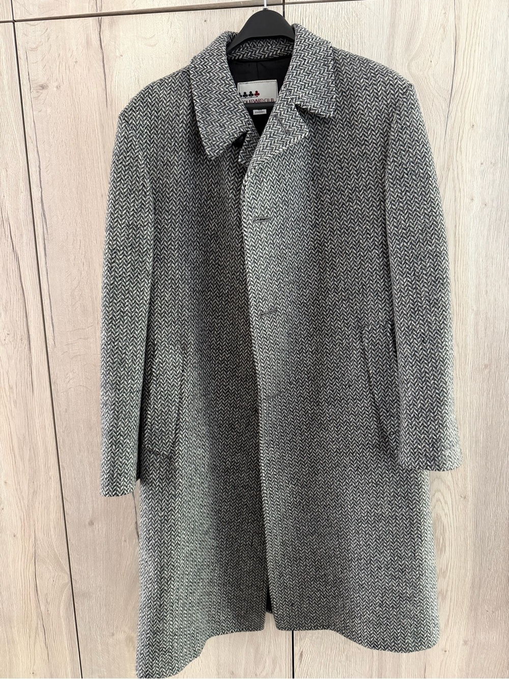 Boulevard Club debonair long herringbone wool coat